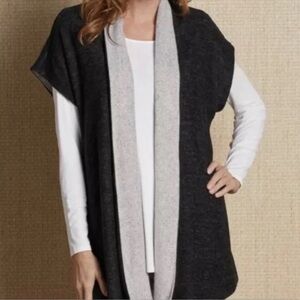 Soft Surroundings‎ Cozy Cabin Fleece Open Front Cardigan Vest Gray S/M
